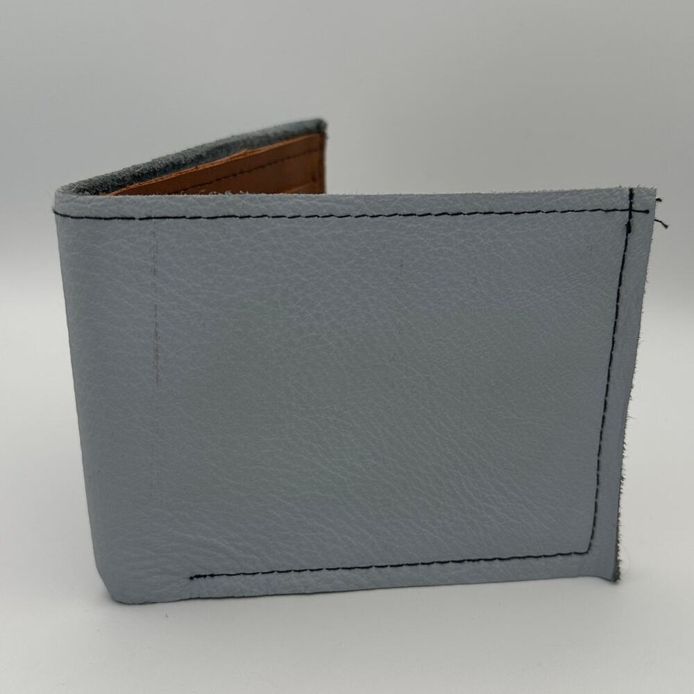 Handmade Bifold Leather Wallet – Grayish Blue Exterior – Slim Card Holder